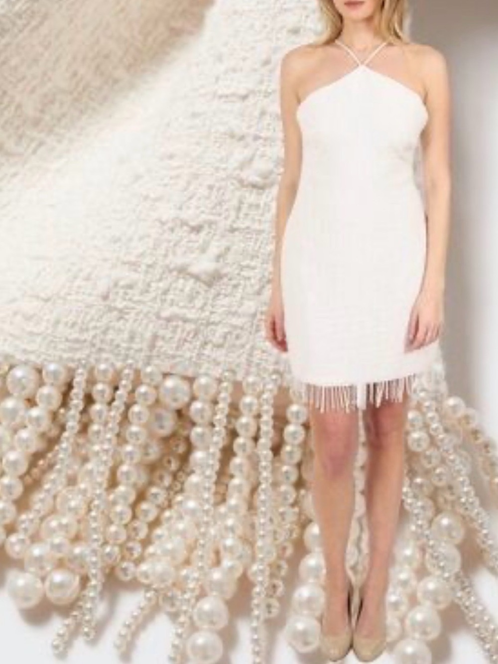 Jason Ju Women’s Tweed White beaded dress